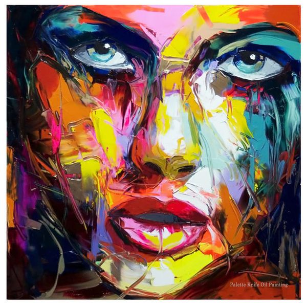 Francoise Nielly Spatola ritratto Pittura a olio del viso Dipinto a mano Personaggio figura su tela Immagine di arte della parete per soggiorno LJ201128