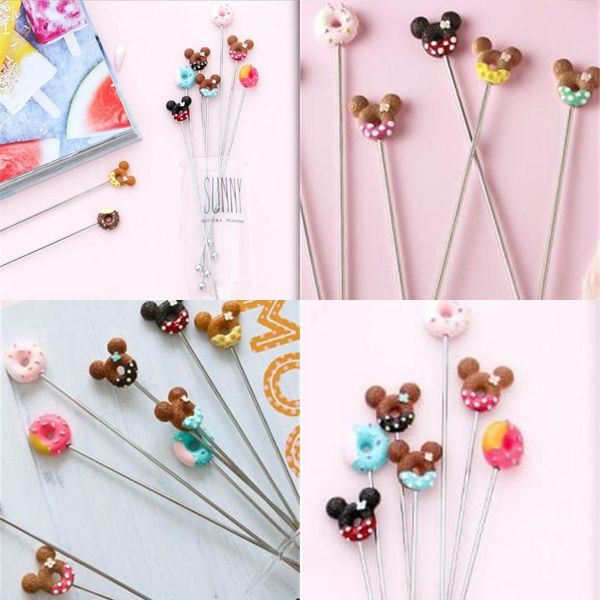 

304 stainless steel scoops cartoon character modeling long handle spoon coffee tea stirring mouse doughnut spoons new arrival 3of l1