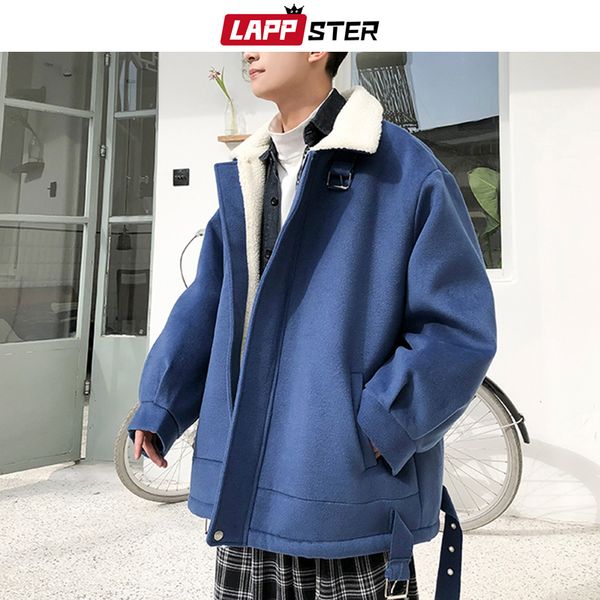

men's wool & blends lappster men korean lambswool coat winter jacket 2021 autumn mens harajuku thick windbreaker male black warm trench