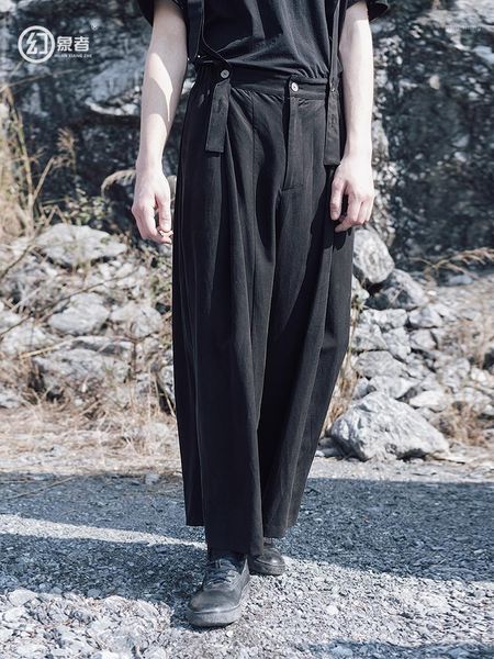 

27-46 2019 new men's clothing hair stylist fashion straight trousers bib pants wide leg pants plus size costumes1, Black