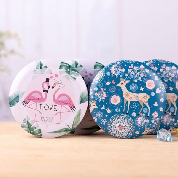 

gift wrap 2pcs 8x4.5cm/11x4.5cm pink flamingos cute sika deer european creative wedding candy box wholesale tin drum shaped candy1