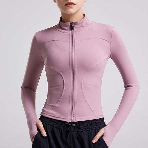 

женщины спорт jacket zipper йога tops твердая running sportwear девушка осень gym workout tight пальто тонкий эластичный беговая куртка femm, Black;red