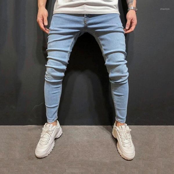 

kenntrice mens jean pencil pants fashion men casual slim fit straight stretch feet skinny zipper jeans for male pantalon hombre1, Blue