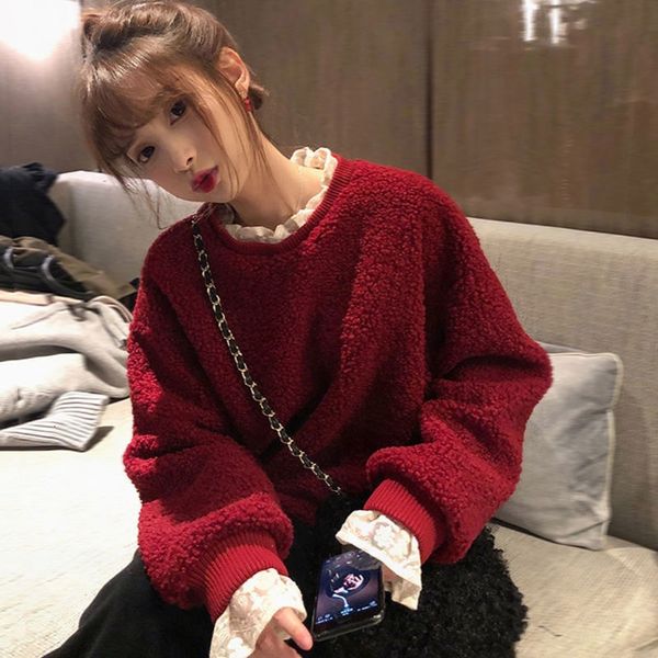 

2021 new women solid o neck red autumn winter fashion sweet female pullover warm sweatshirt ladies eg8i, Black