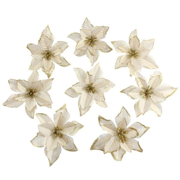 

christmas poinsettia 5/6pc decor glitter wreath tree decorations xmas gift party wedding flower scrapbook garlands rattan