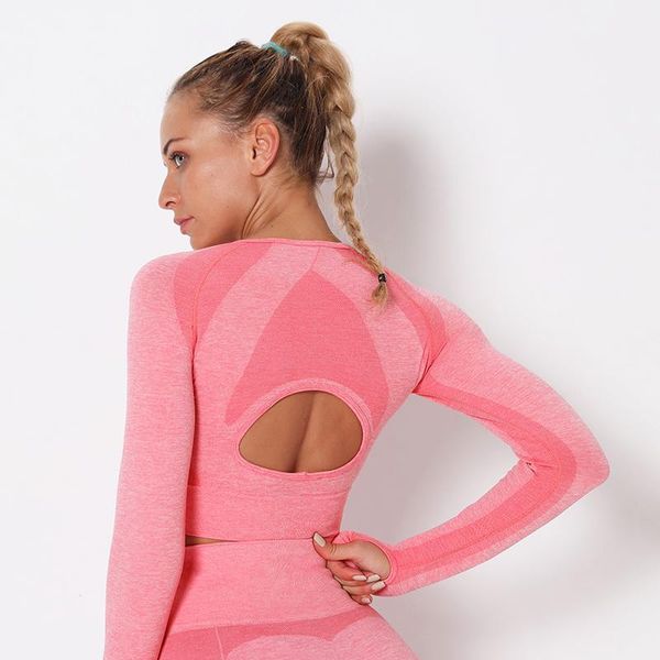 

backless yoga shirts long sleeve sports shirts fitness gym yoga crop running sports gym with hole thumbs1, White;red