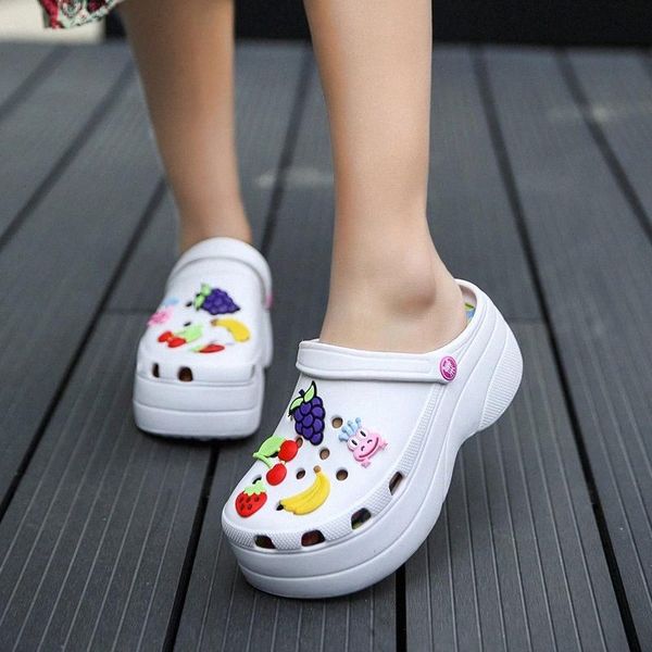 

summer women croc clogs platform garden sandals cartoon fruit slippers slip on for girl beach shoes fashion slides outdoor #kz7u, Black