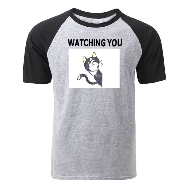 

fashion animal cat lovely watching you print summer casual short sleeves harajuku streetwear sport hooded sweatshirt hoodie men t shirt