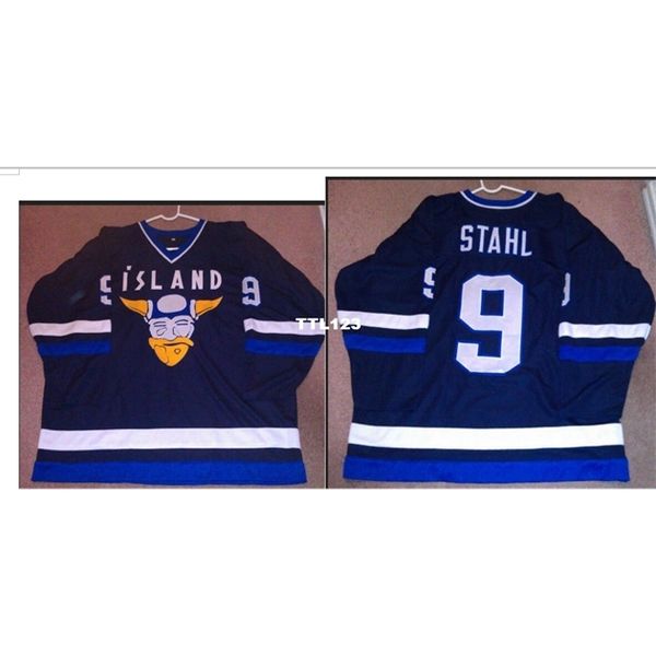 

real men real full embroidery mighty ducks movie jersey #9 gunnar stahl iceland hockey jersey or custom any name or number jersey, Black