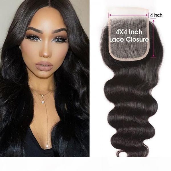 

hair body wave transparent lace closure part virgin human hair 4 4 inch swiss lace closure, Black;brown