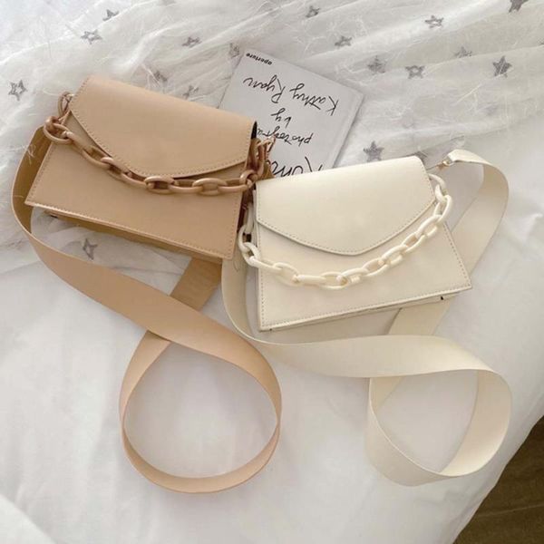 

2020 women casual pure color chain versatile crossbody bag messenger shoulder handbag pu leather hand bag