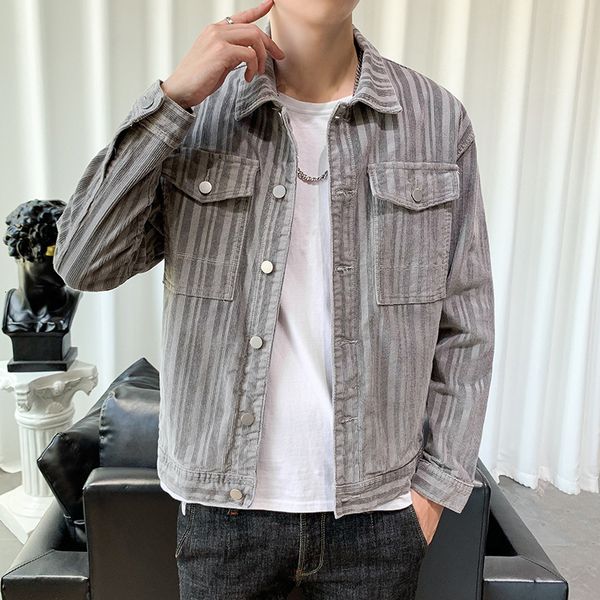 

autumn and winter men's corduroy jacket korean fit slim stripe fashion student coat, Black;brown