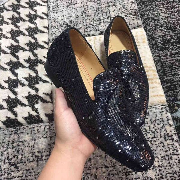 

dandelion [original box] loafers black sequin leather sneakers flat red bottom for women men slip on oxford luxury designer skate party