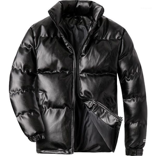 

2020 woodvoice winter jacket men casual wear padded warm coat male pu leather thicken coat man's windproof fashion black1, Black