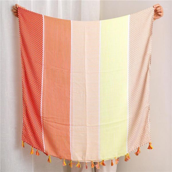 

plaid hijab women fashion rainbow color cotton tassels decorative elegant beach outing sunscreen shawl handkerchief1, Blue;gray
