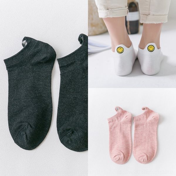 

372y8 spring 2019 cotton embroidered and face boat socks women's women's 9cp6k breathable wear-resistant deodorant smiling socks b, Black