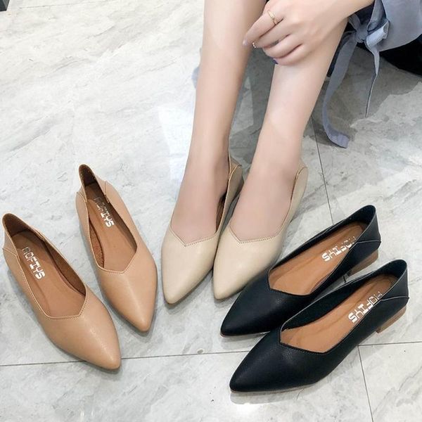 

pumps chunky heels 2020 spring new retro pointed soft bottom beanie shoes women's leather shoes with simple style single, Black