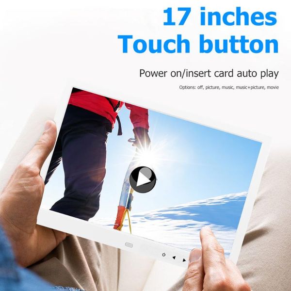 

17-inch hd touch button digital p frame multi-media music video player remote control smart alarm clock picture holder