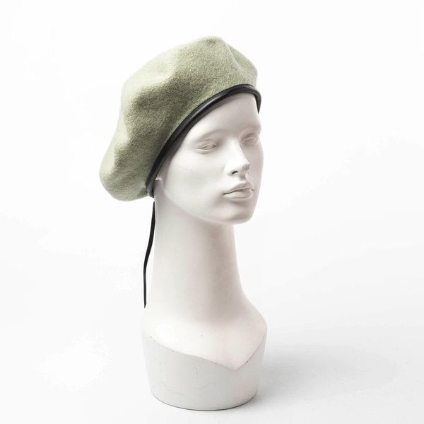 

осень и зима японского new flat plate cap кожа pu tie регулируемой wool felt берет исполнитель девушка берет для женщин желтой шляпы, Blue;gray
