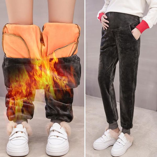 

autumn and winter women clothing maternity clothes winter leggings thickened with velvet pregnant women trousers warm pants, White