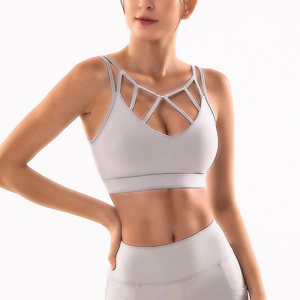 

gym clothing push up women crop double shoulder straps padded sport bra female fitness breathable shockproof brassiere sportswear, White;black