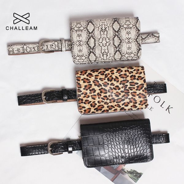 

travel waist pack wallet pu leather waist pouch vintage lady fanny pack fashion belt bags leopard women waist bag 3 color 180 y200501, Black;brown