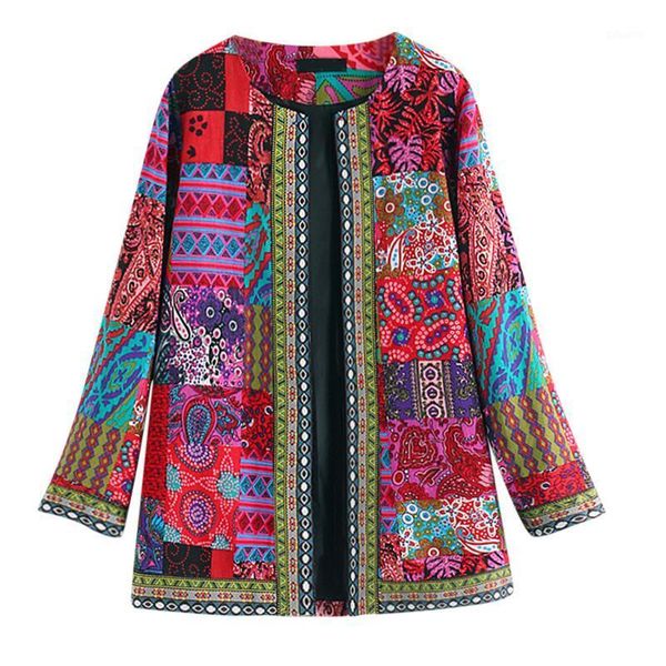 

2019 winter fashion long sleeve thicken warm coat plus size women faux fluffy ethnic printed basic chaqueta mujer casual coats1, Black;brown