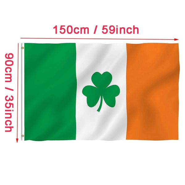 Shamrock Irland-Flagge, 90 x 150 cm, Polyester, grün, weiß, orange, bedruckt, für Zuhause, Party, zum Aufhängen, fliegende dekorative irische Flaggen, Banner WLY BH4650