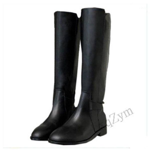 

brand new arrival round toe knee high boots for women genuine leather knight shoes woman slip on platform winter high heels1, Black