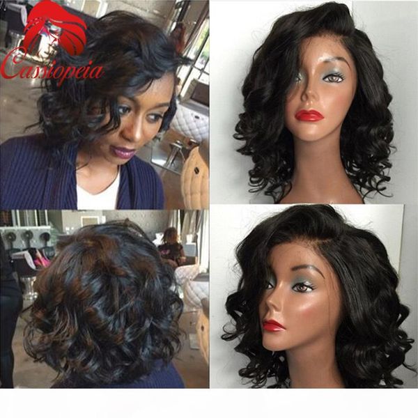 

short bob body wave full lace wigs left part virgin brazilian human hair lace front wig for black women wave bob quality, Black;brown
