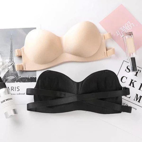 

women silicone bra breathable push up bra seamless wire strapless bras solid lingerie wedding cozy invisible bras1, Red;black