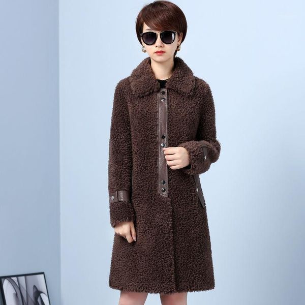 

women 2020 winter fashion genuine lamb fur jackets female natural sheep shearing wool jackets ladies loose warm overcoats d1961, Black