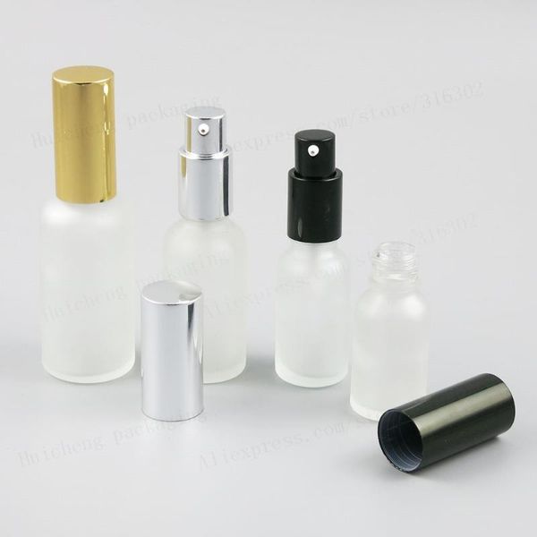 

empty frost clear glass bottle with aluminium pump travel glass cream shampoo bottle 100ml 50ml 30ml 20ml 15ml 10ml 200pcs