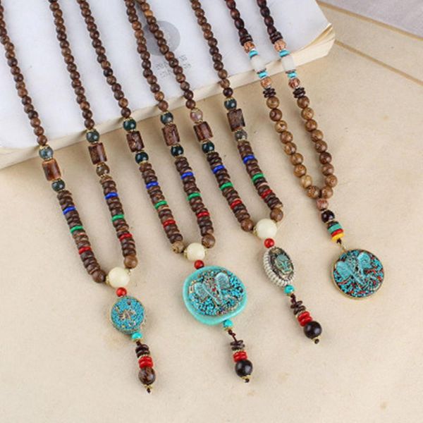 

pendant necklaces vintage ethnic style fish elephant wood beaded stone pendants & statement nepal necklace women men jewelry, Silver