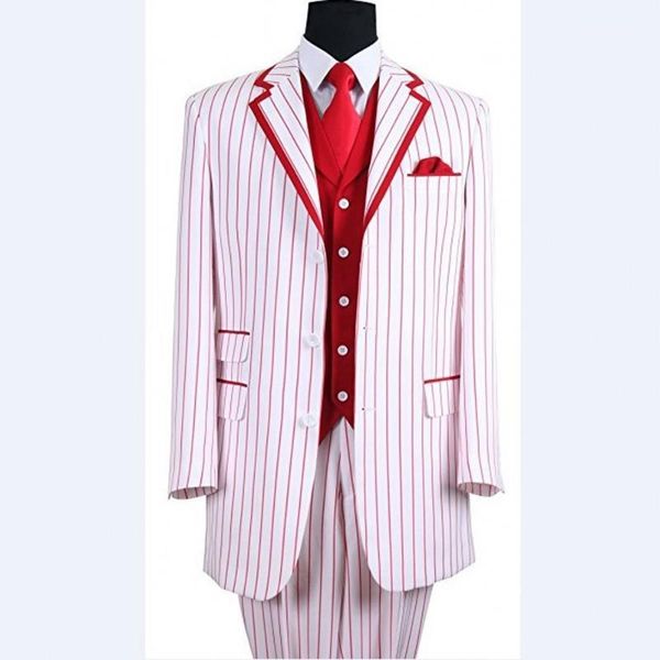 

men's suits & blazers groomsmen white with red stripes groom tuxedos notch lapel men wedding man 3 pieces ( jacket+pants+vest+tie ) c84, White;black
