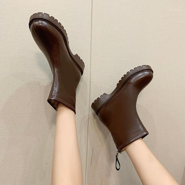 

fur ankle boots platform women shoes chunky motorcycle boots winter plush women black brown botines mujer 20211