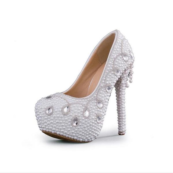 

nicest handamde white pearl wedding pumps fashion women spring dress shoes bride shoes bridal high heels formal, Black