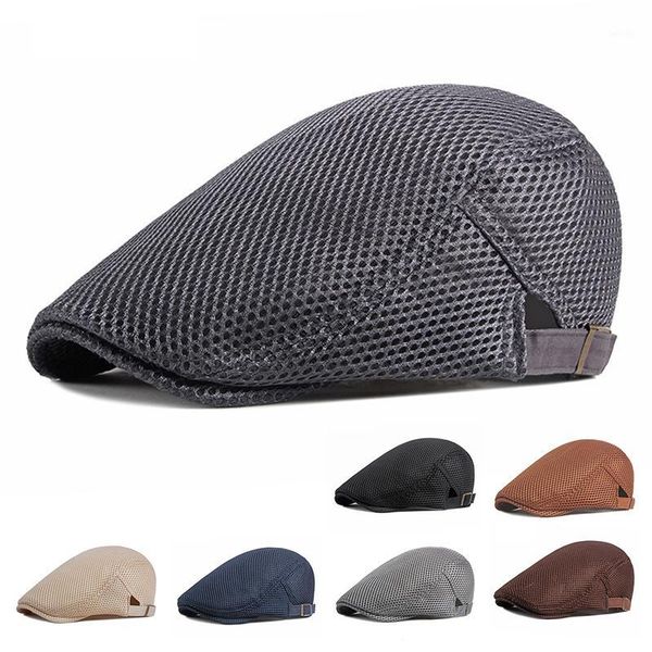 

helisopus summer retro hollow mesh beret hat men women comfortable breathable adjustable flat cap outdoor casual sun hat unisex1, Blue;gray