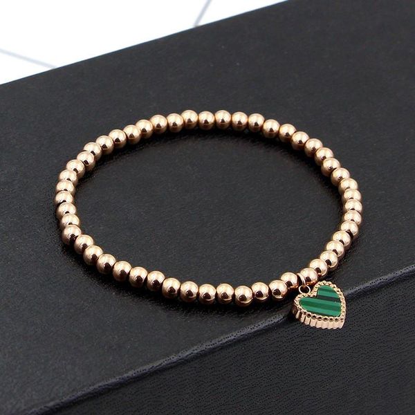 

double side color heart charm stretch strand bracelets & bangles women jewelry stainless steel ball love beaded bracelets k0005, Black