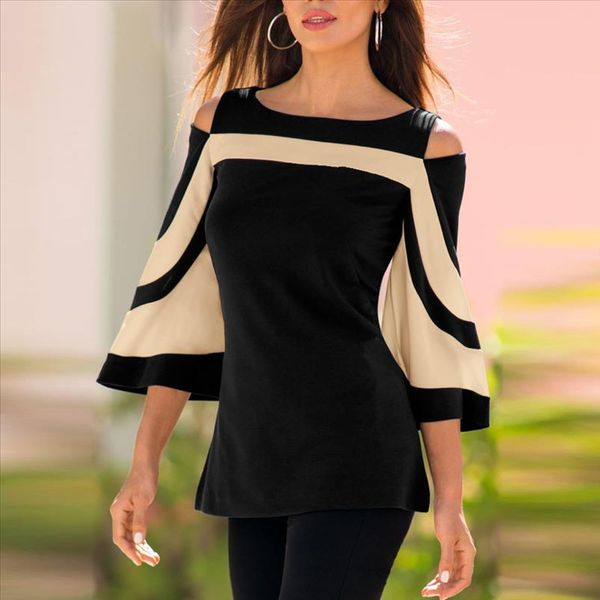 

fashion 2021 elegant t shirt women cold shoulder long sleeve pullover crop t shirt camisetas mujer ladies, White