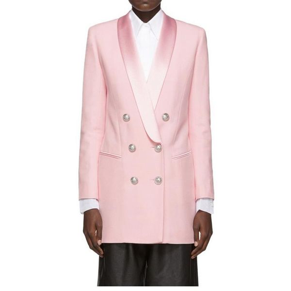 

women's suits & blazers runway designer medium long blazer feminino 2021 spring elegant double-breasted sleeve pink/white/black jacket