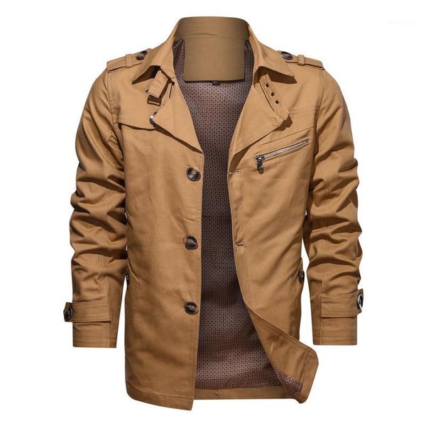 

men's jackets isurvivor 2021 autumn pure cotton men's casual jacket fashion solid color lapel mid-length single-breasted jacket1, Black;brown