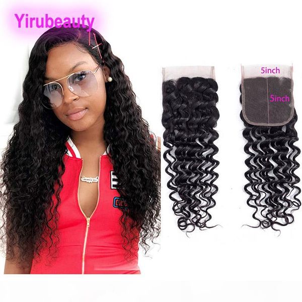 

brazilian virgin hair 5x5 lace closure deep wave five by five lace closure middle three part deep curly 8-22inch, Black;brown