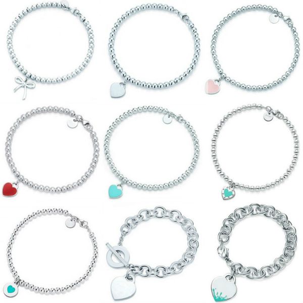 

2021 925 sterling silver original tiff heart pendant bracelet bracelet jewelry noble charm brand logo design give women logo high-end jewelr, Black