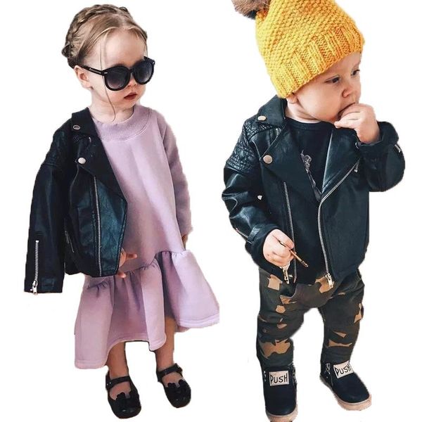 

jackets spring autumn children's leather jacket girls lapel pu kids fashion faux clothing, Blue;gray