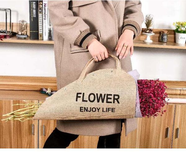 

gift wrap flower tote bag packaging natural jute material fashion green waterproof design1