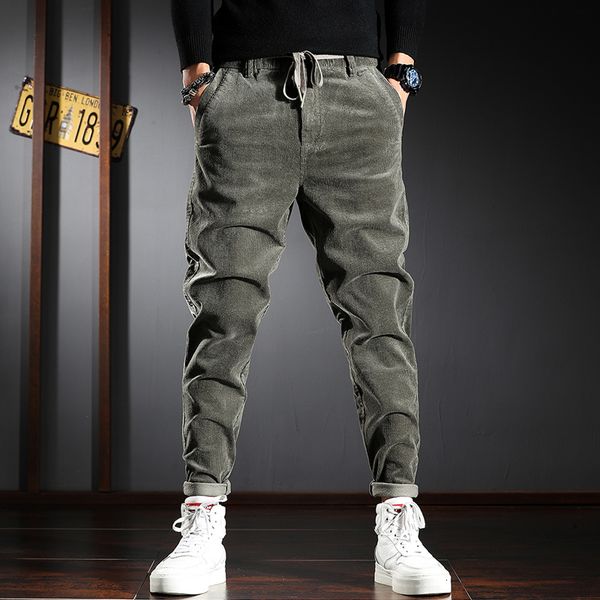 

2021 new autumn winter newly fashion men jeans loose fit casual corduroy harem pants vintage designer wide leg long trousers 8b, Blue