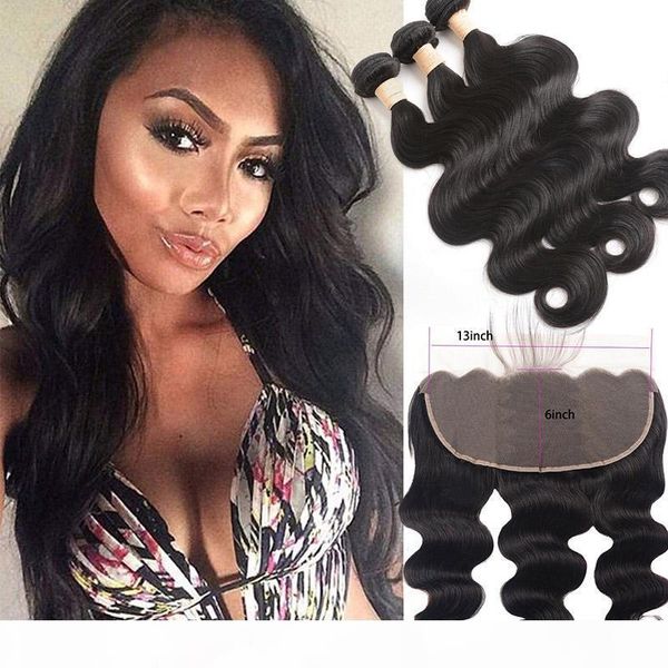 

brazilian virgin hair bundles with 13x6 lace frontal body wave human hair extensions 4pcs one lot body wave natural color, Black;brown