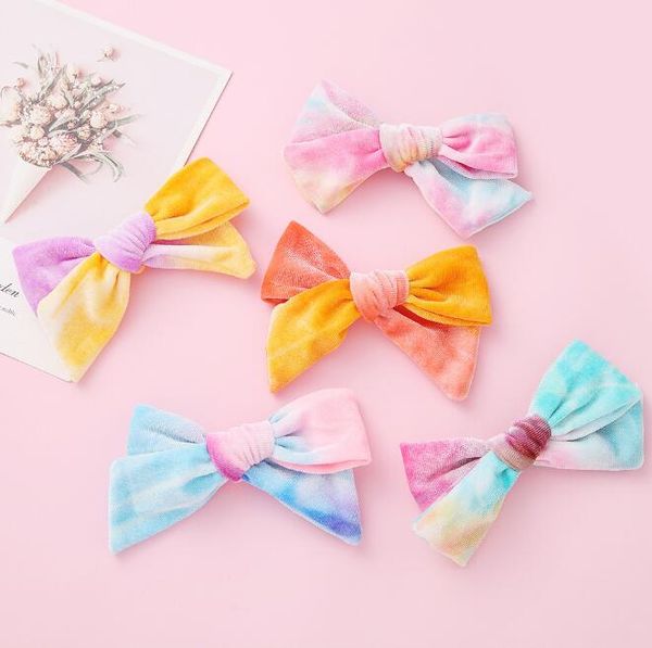 

6 colors baby bows barrettes tie dye velvet bowknot girls hairclips autumn winter hair accessories headband by1261, Slivery;white
