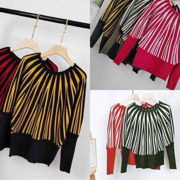 

new 2020 spring and autumn korean version loose , , coat, and thin round neckshirt striped sweater long sleeve women's jqo1y, White;black